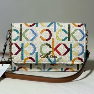Calvin Klein Monogram Foldover Crossbody Bag-Includes Signature Gold Tone chain